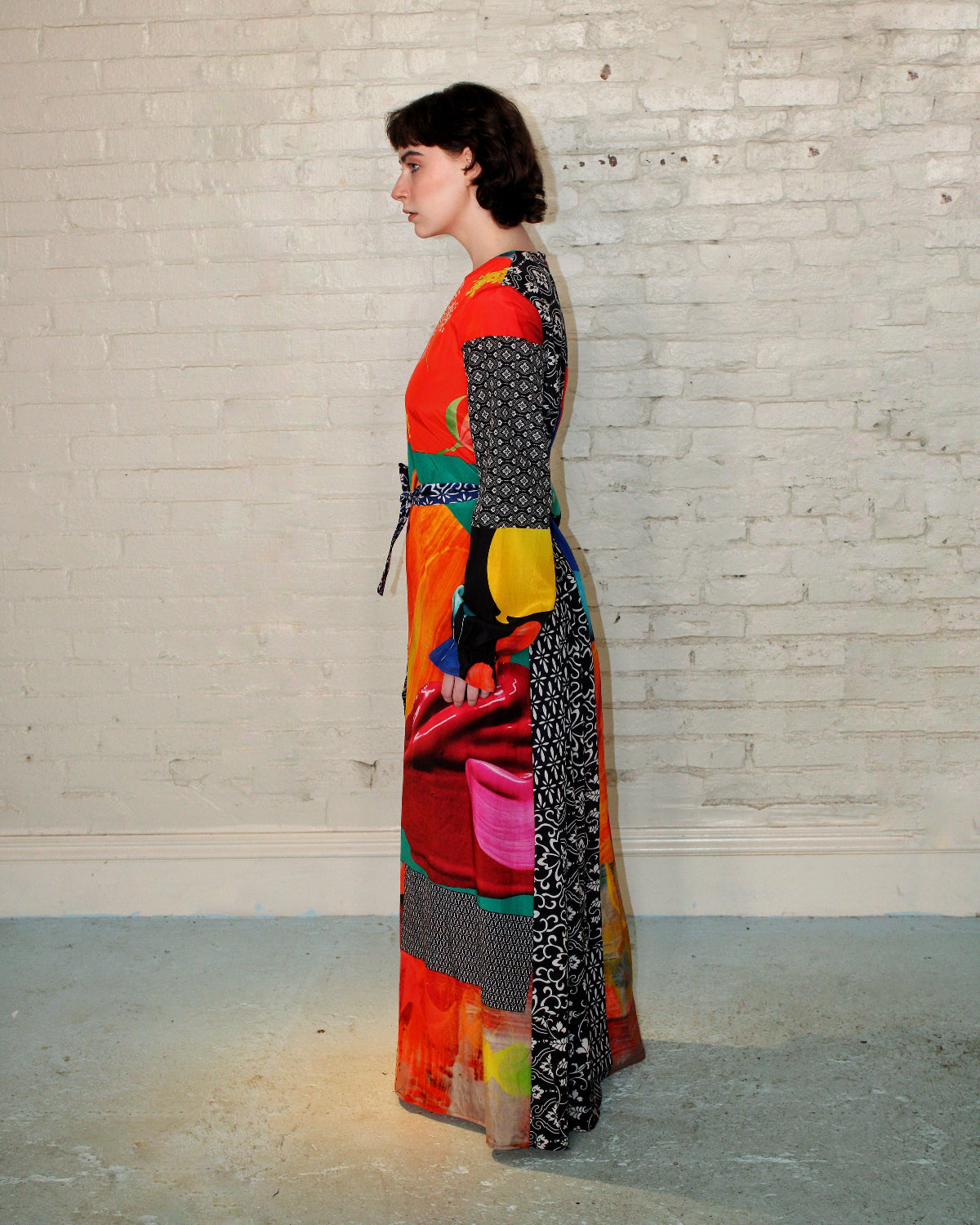 Mixed Print Puff Sleeve Maxi