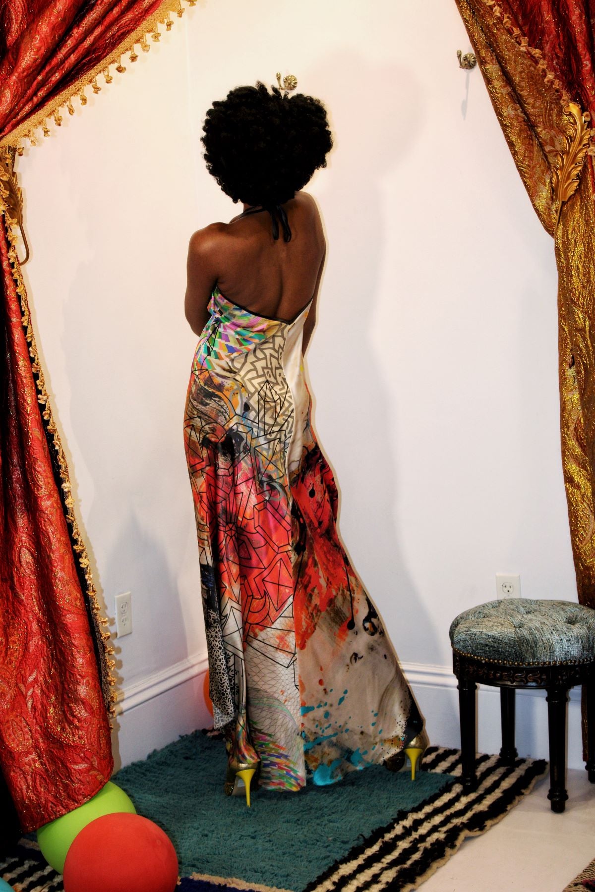 Rainbow Kaleidoscope Halter Maxi Dress