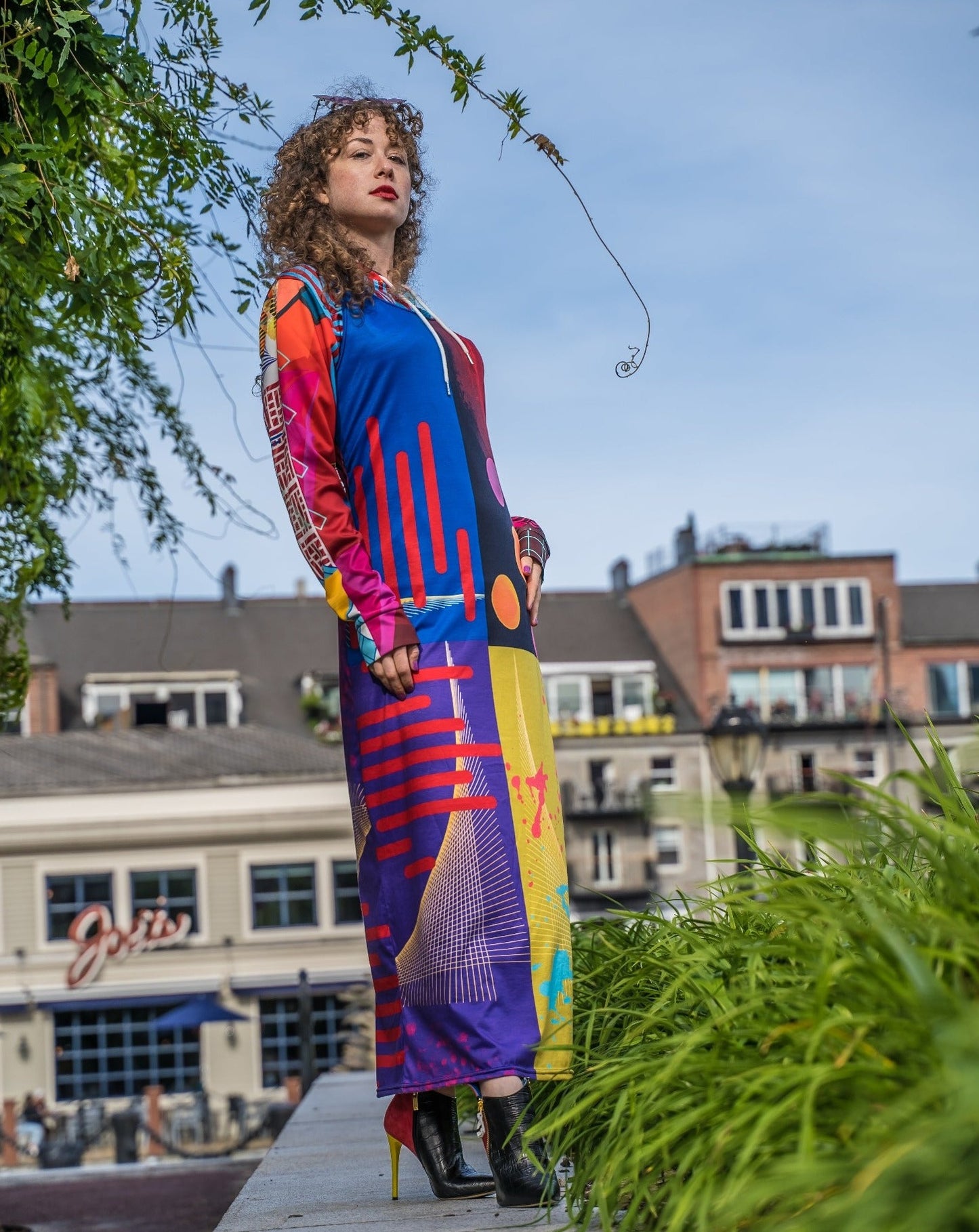 Green and Blue Multi Long Jersey Dress