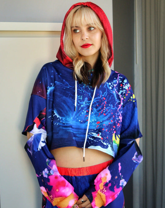 Blue Wave Cropped Hoodie