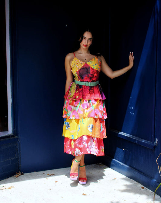 Yellow and Red Flowers in Paint Dress