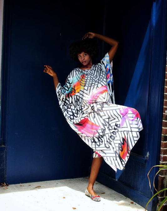Black and White Good Energy Caftan Dress