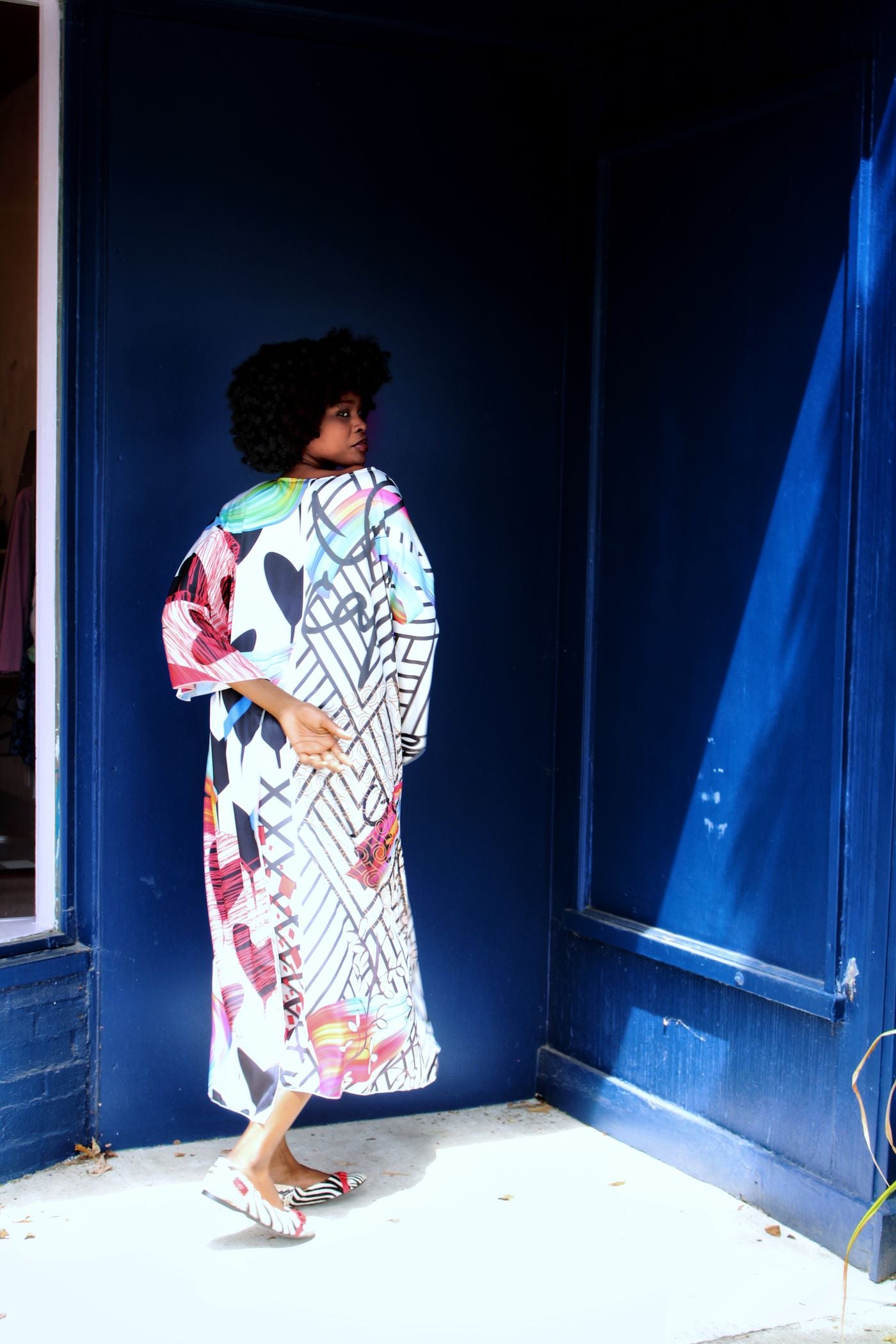 Black and White Good Energy Caftan Dress