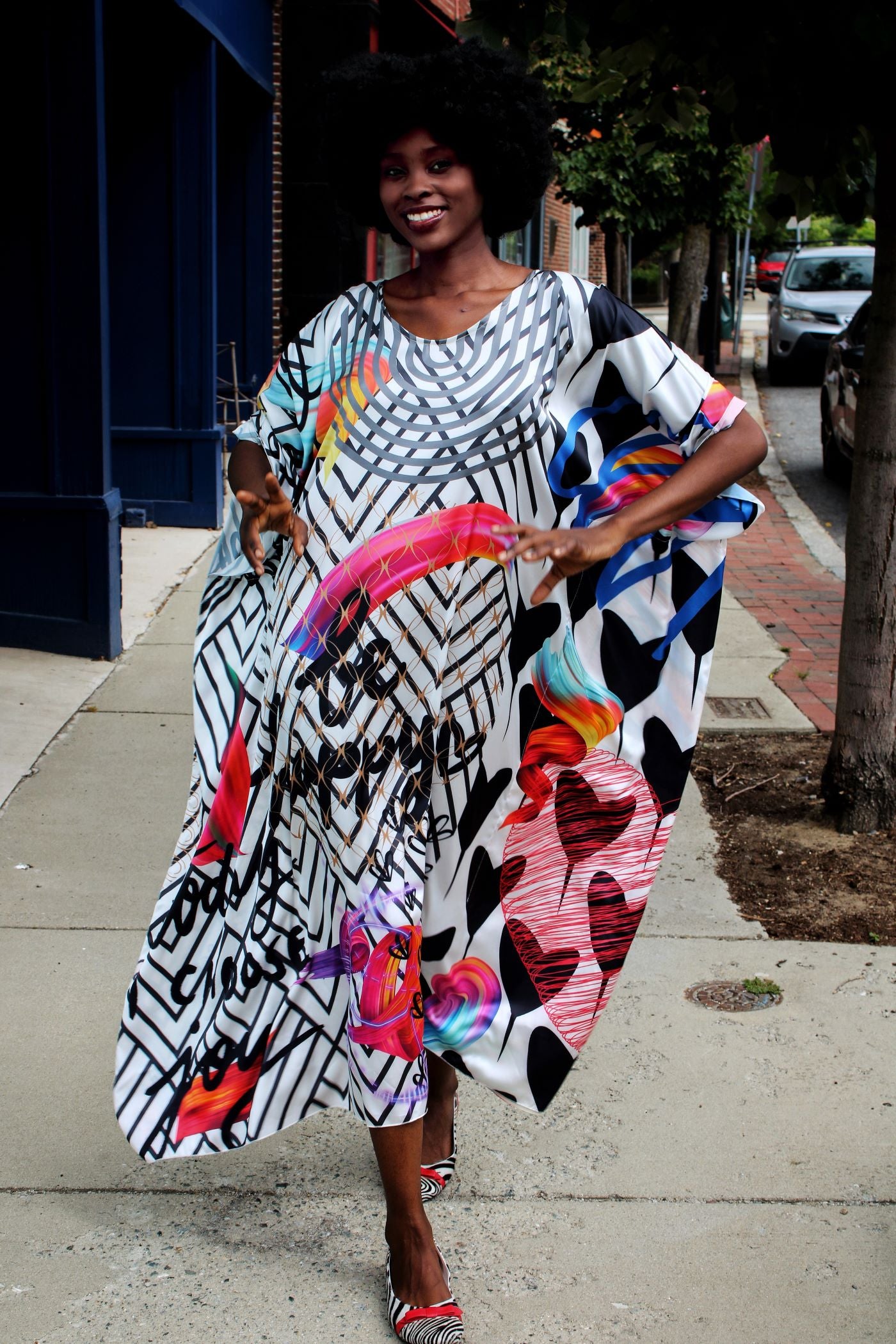 Black and White Good Energy Caftan Dress