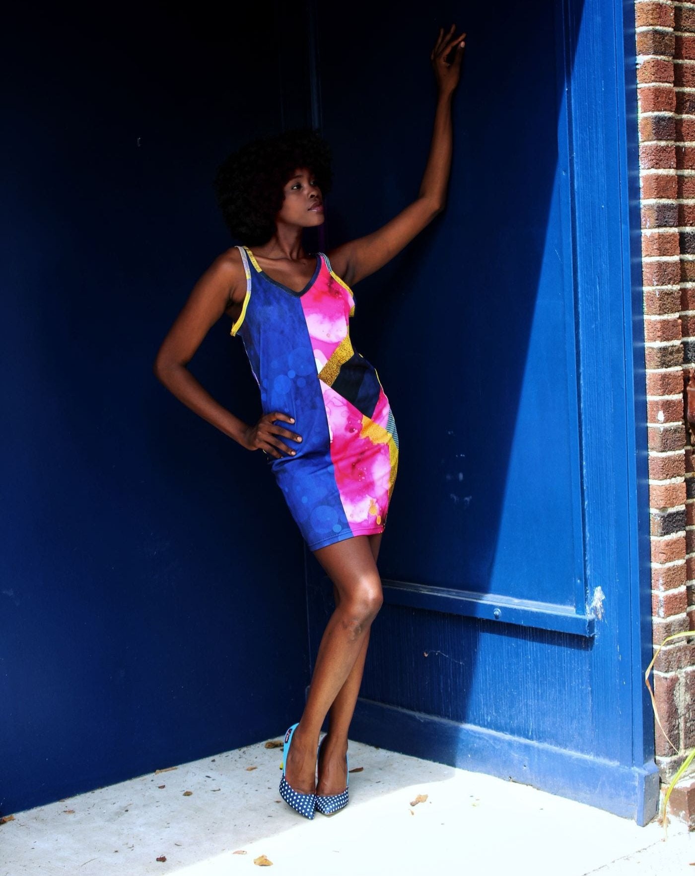 Color Block V Neck Midi Dress