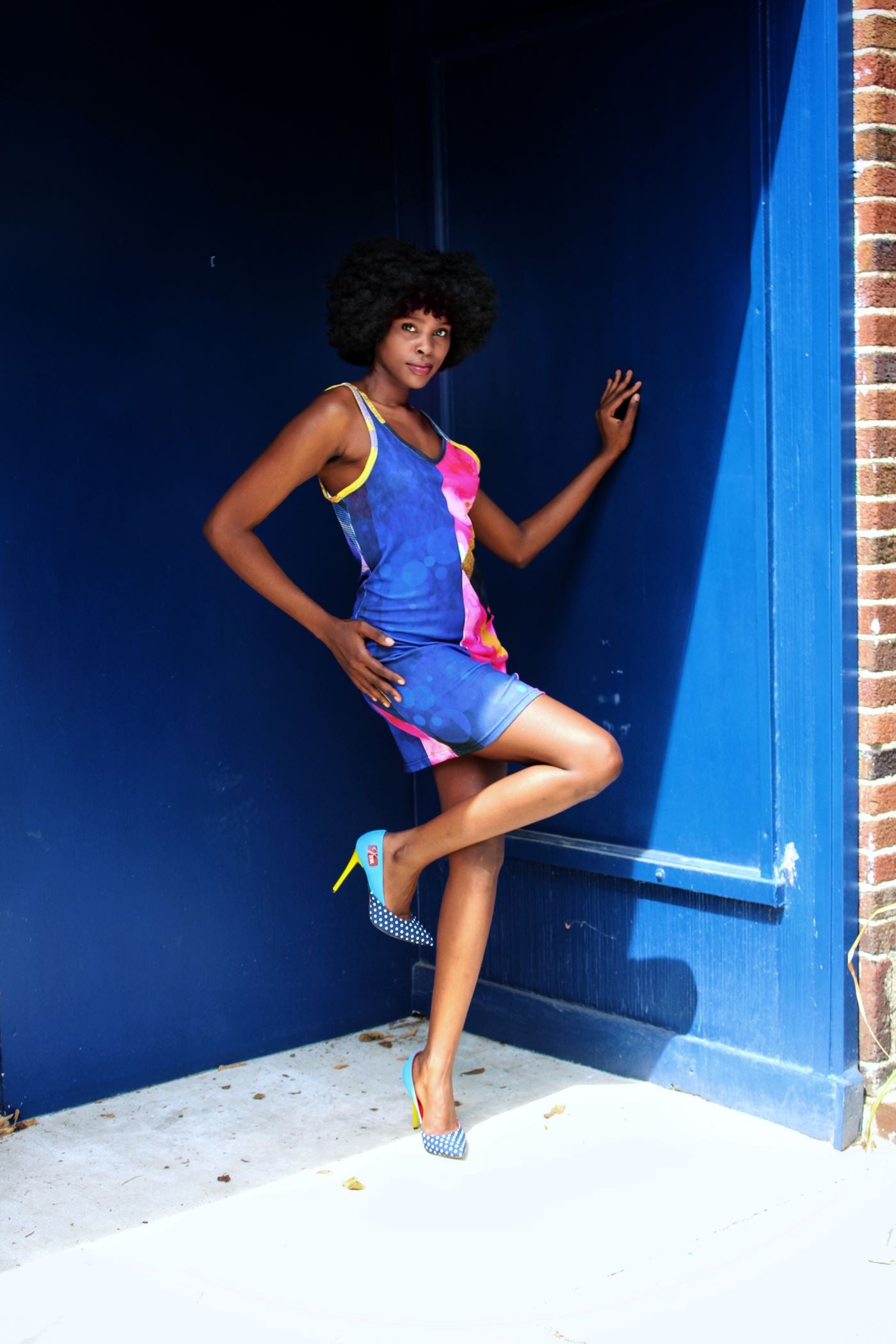 Color Block V Neck Midi Dress