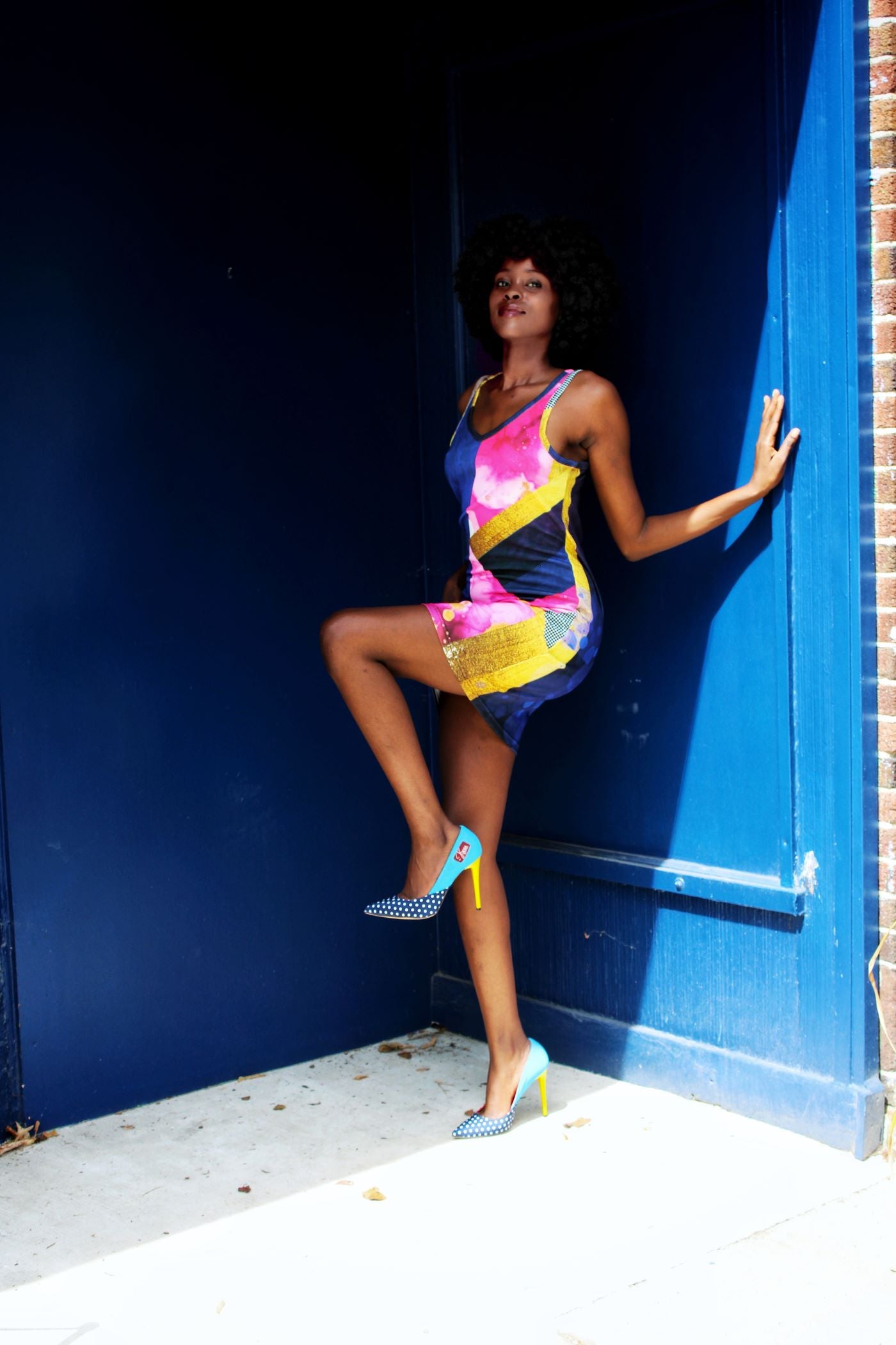 Color Block V Neck Midi Dress
