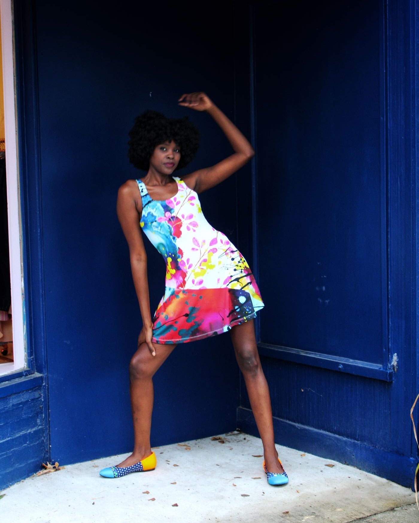 Blue Splash Skater Dress