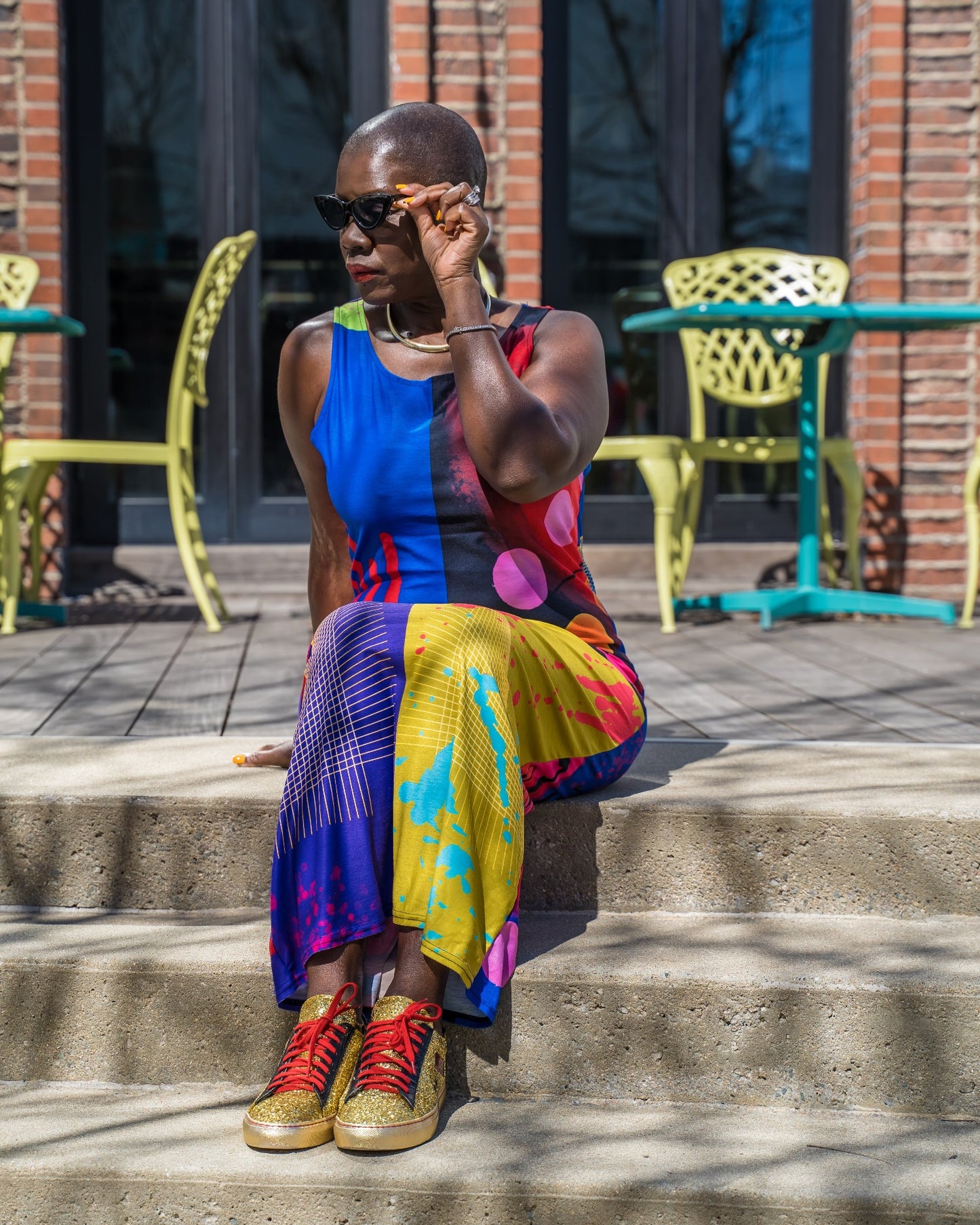 Green and Blue Multi Long Jersey Dress