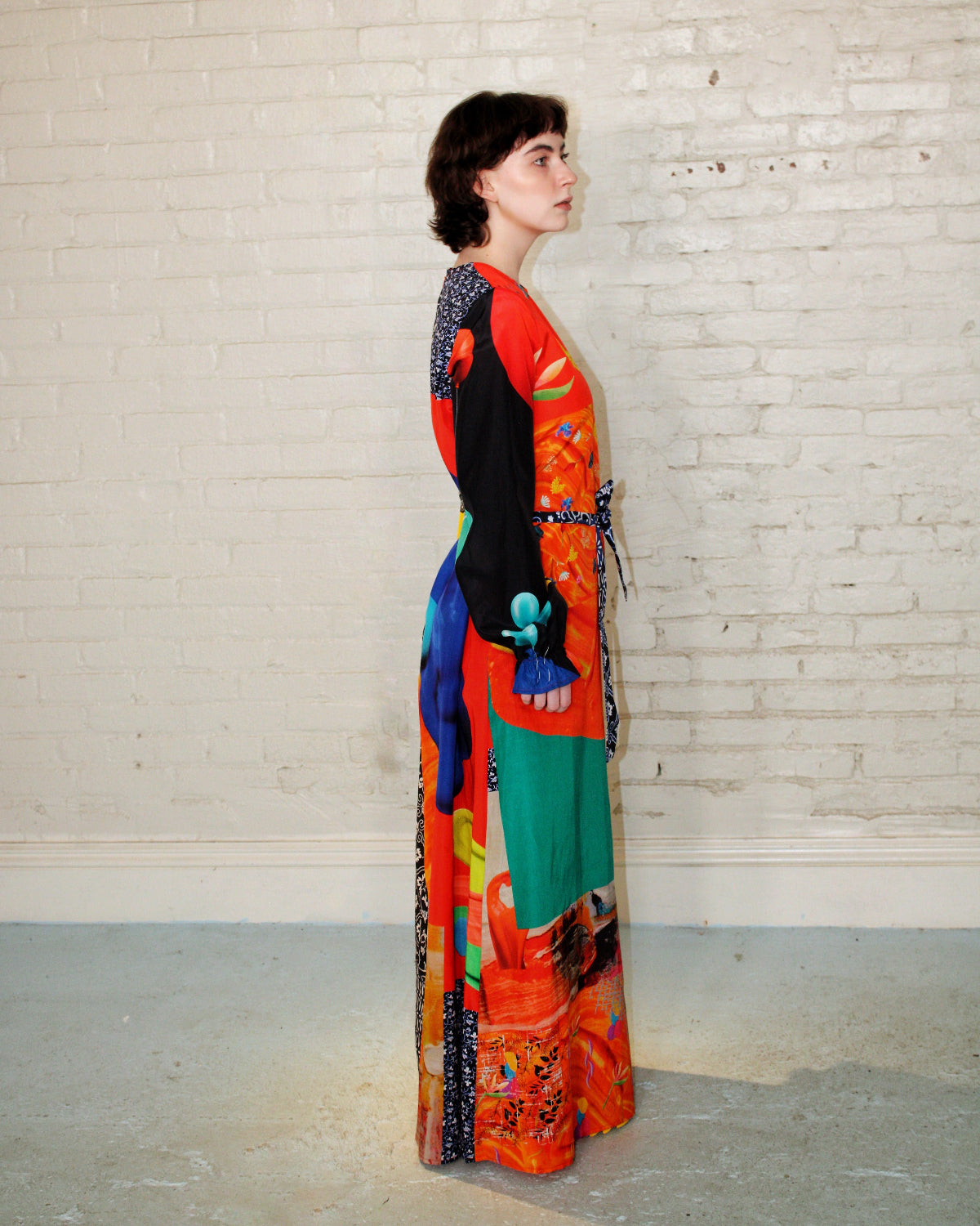 Mixed Print Puff Sleeve Maxi