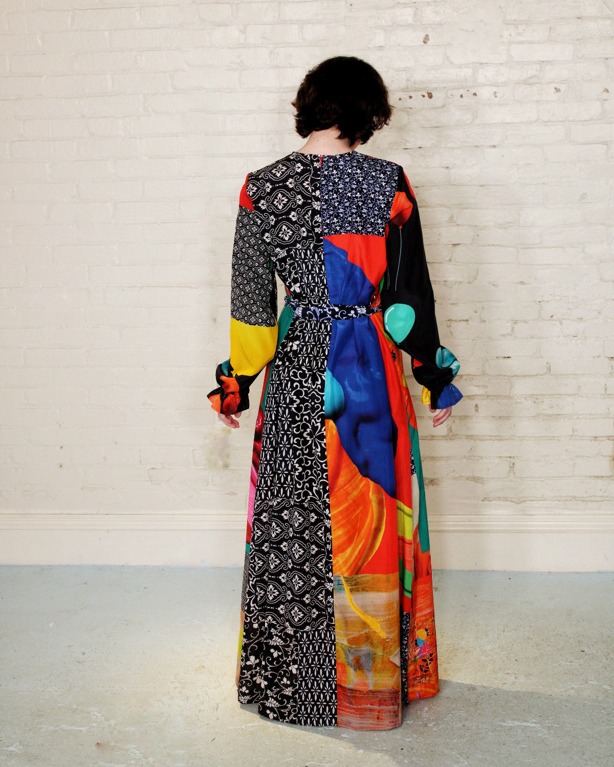 Mixed Print Puff Sleeve Maxi