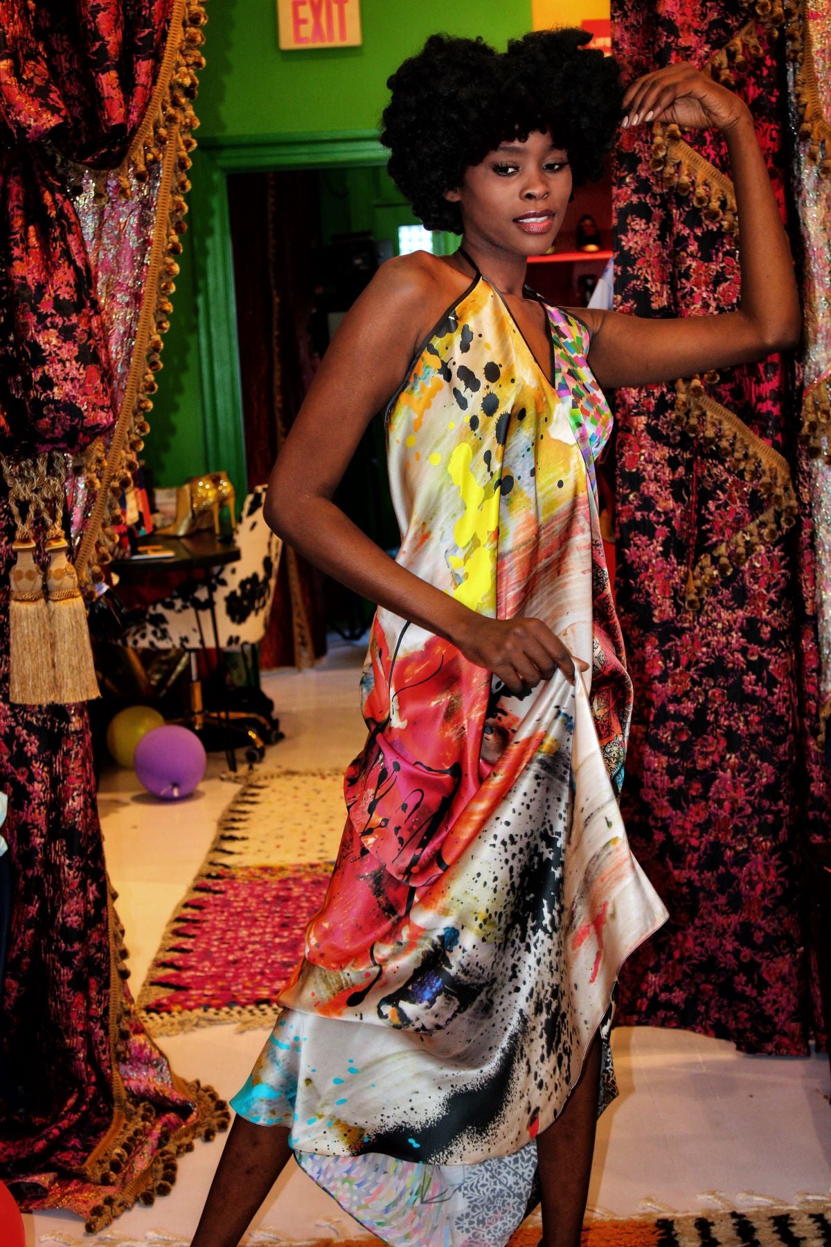 Rainbow Kaleidoscope Halter Maxi Dress