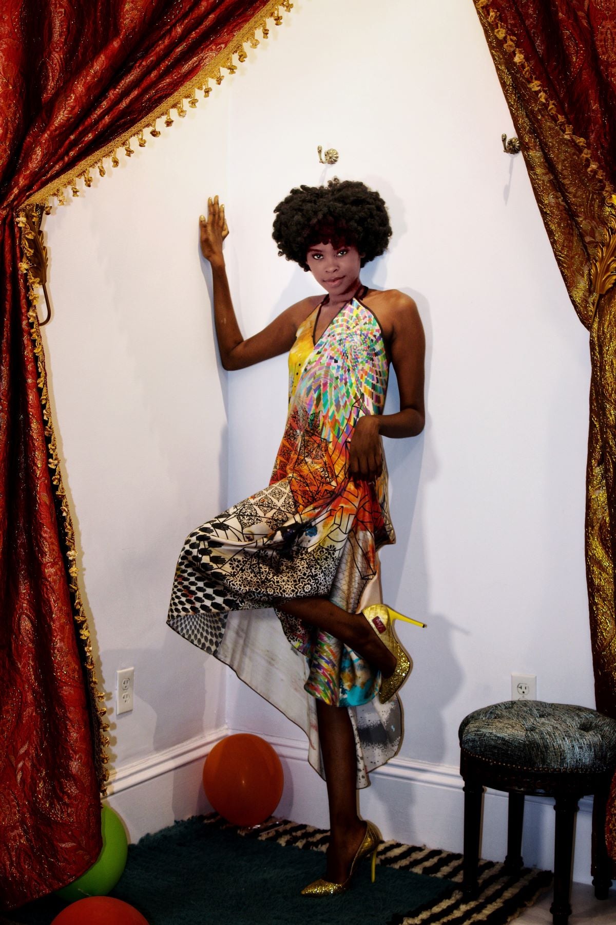 Rainbow Kaleidoscope Halter Maxi Dress