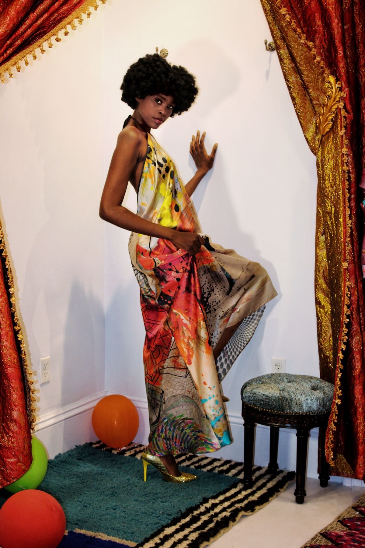 Rainbow Kaleidoscope Halter Maxi Dress