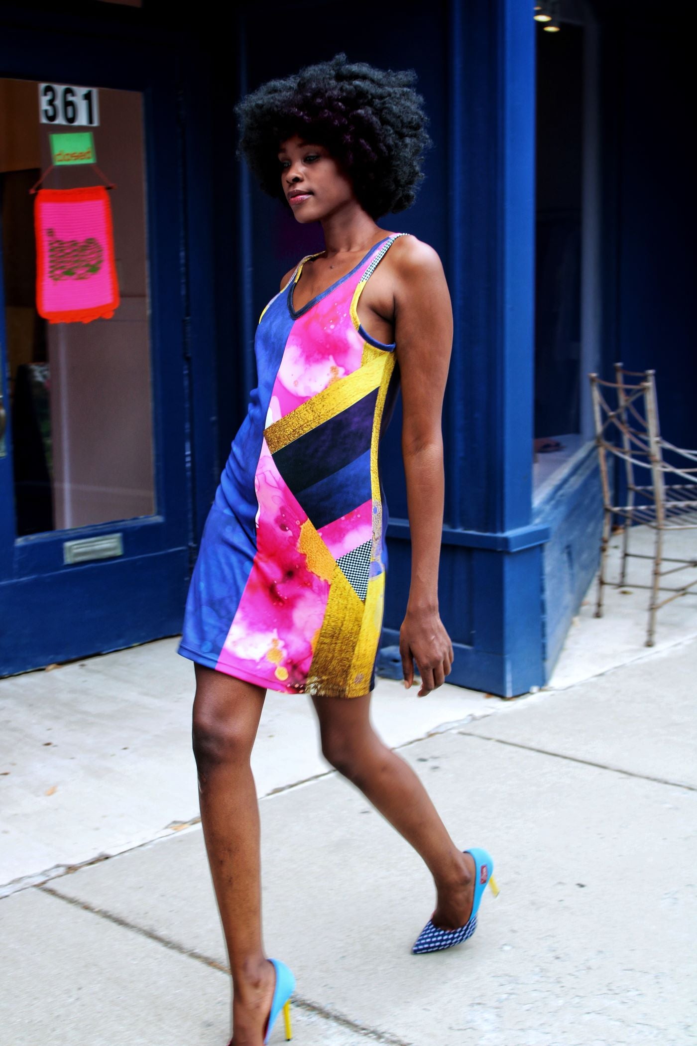 Color Block V Neck Midi Dress