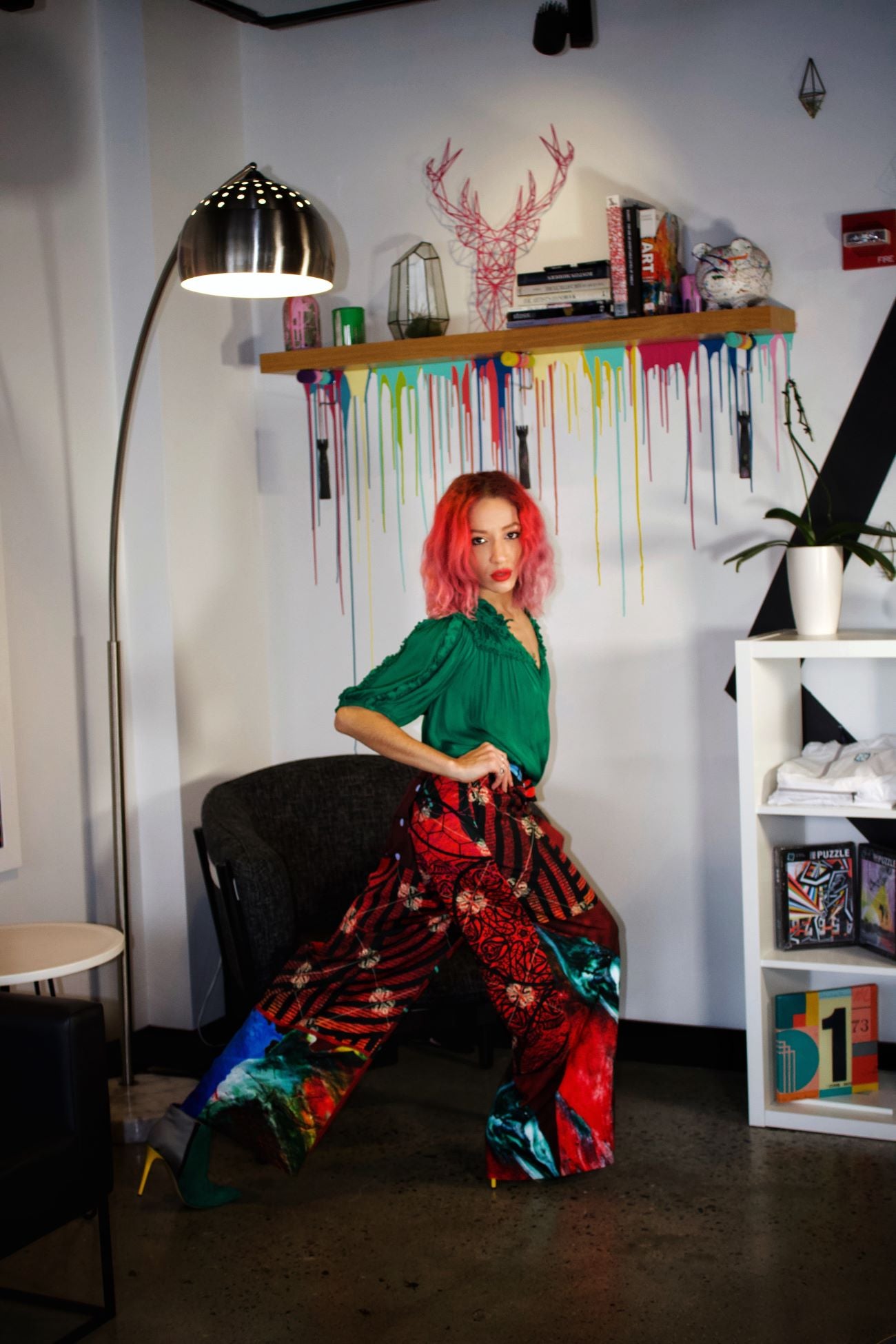 Red Graphic Print Wide Leg Pants