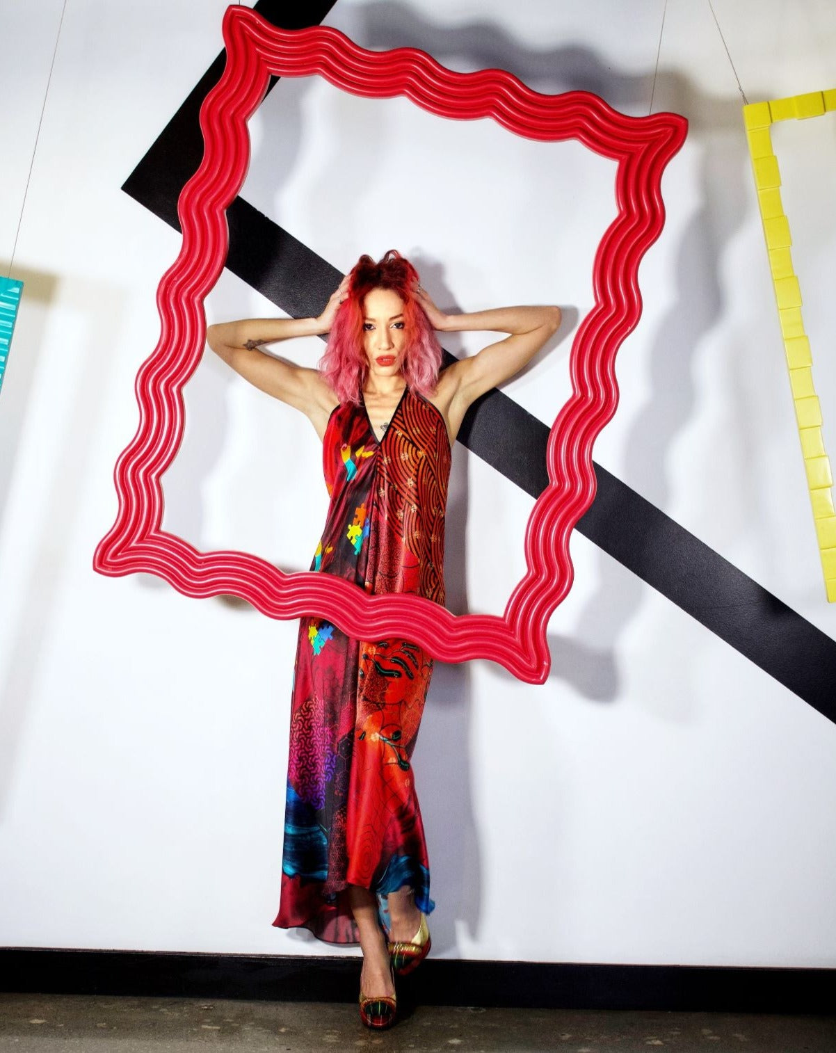 Red Graphic Halter Maxi Dress