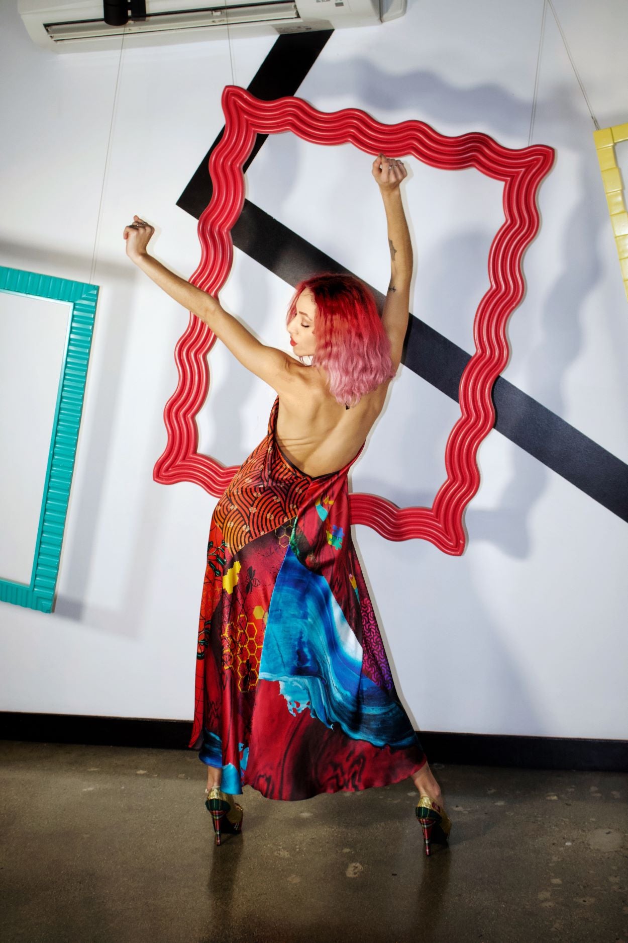 Red Graphic Halter Maxi Dress