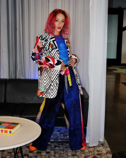 Color Block Striped Wide Leg Pants