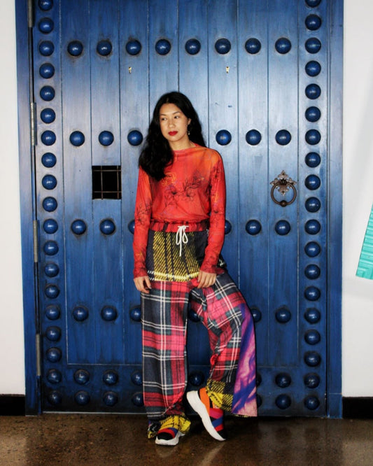 Red Plaid Drawstring Pants