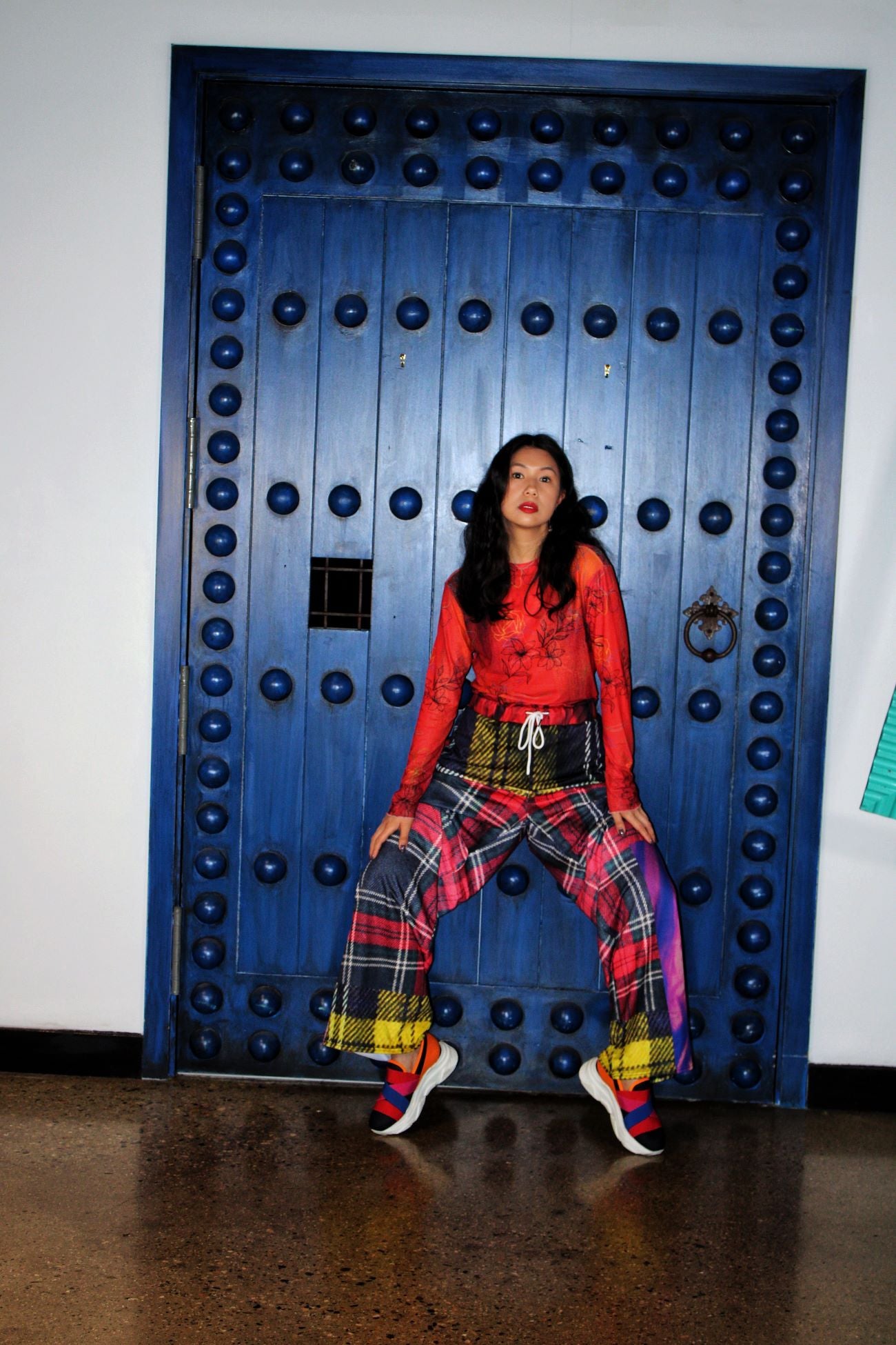 Red Plaid Drawstring Pants
