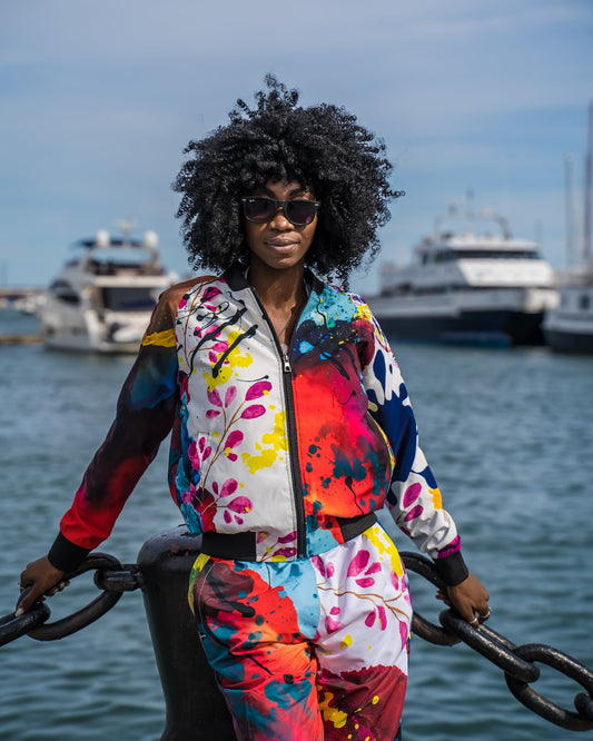 Blue Splash Floral Bomber Jacket