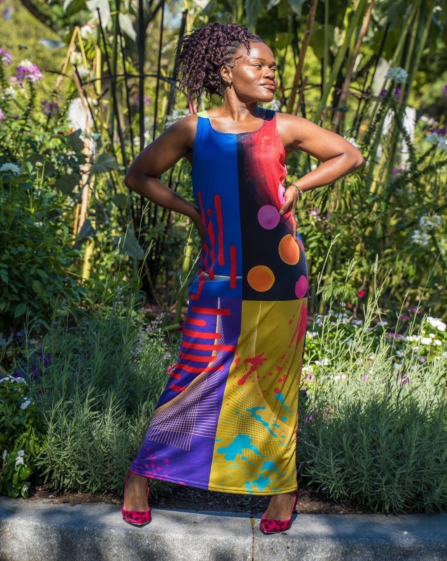 Green and Blue Multi Long Jersey Dress