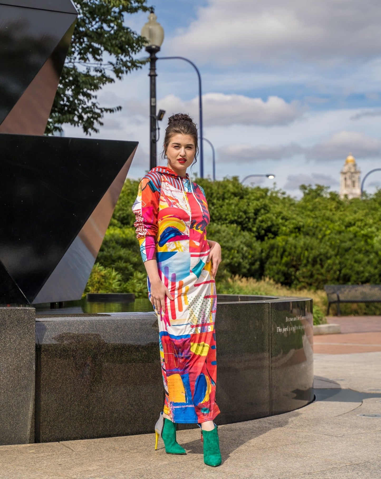 White and Multi Long Jersey Dress
