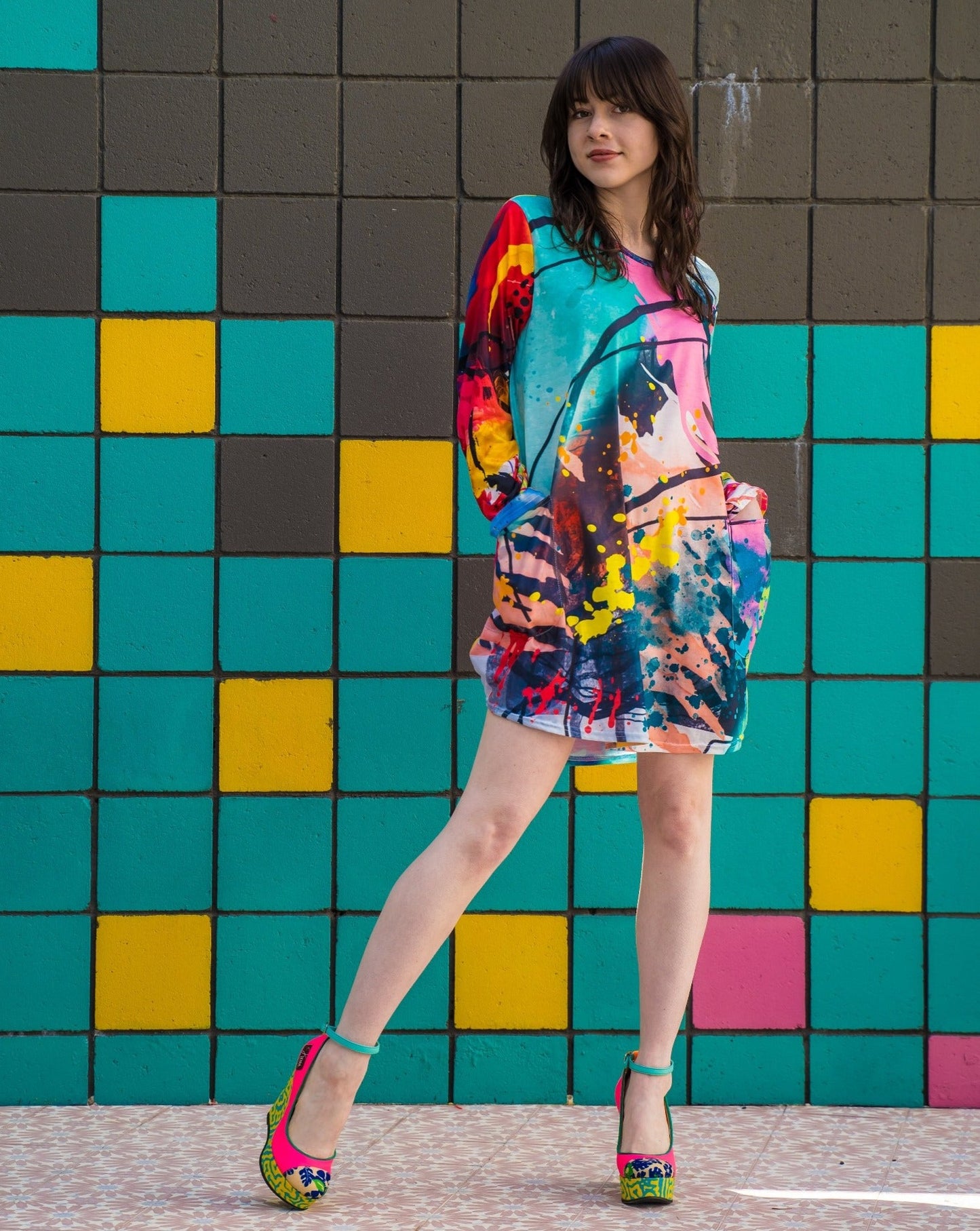 Soft Blue Graphic Oversized T-Shirt Dress