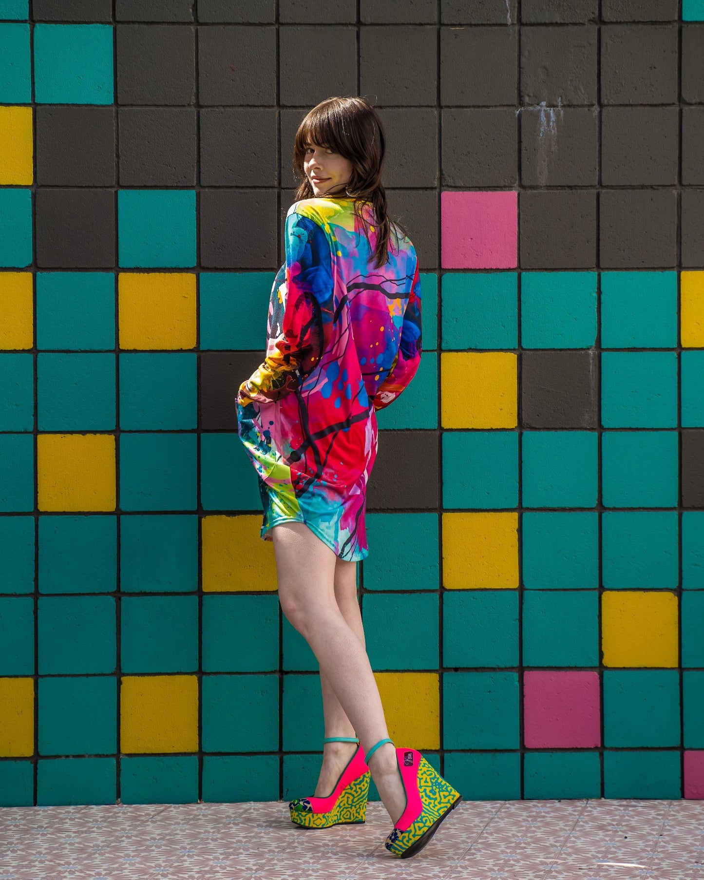 Soft Blue Graphic Oversized T-Shirt Dress